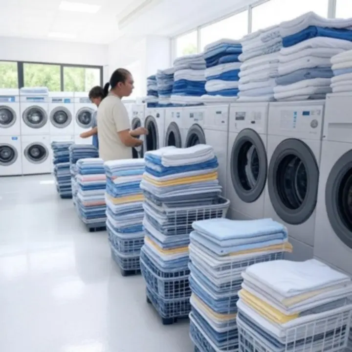 Starannie złożone i wyprasowane ubrania w pralni