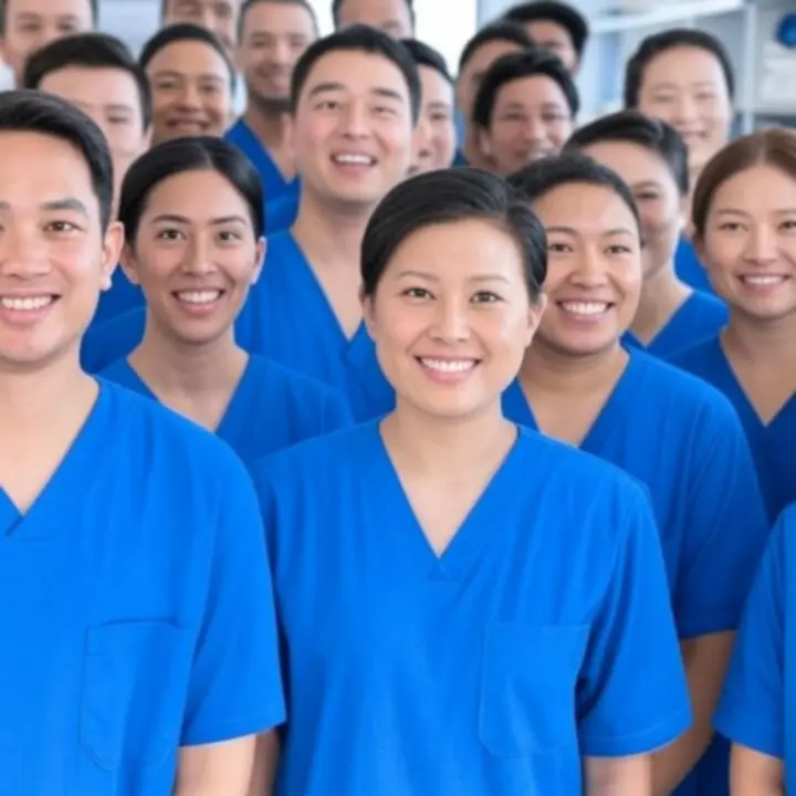 Zespół profesjonalistów pralni pracujący przy nowoczesnych urządzeniach